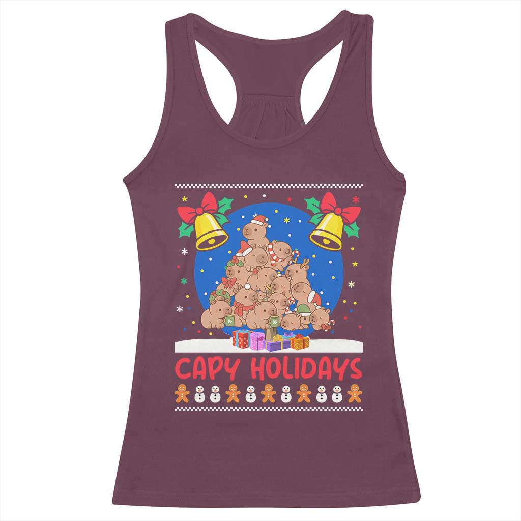 Capybara Christmas Tree Racerback Tank Top Funny Capy Holidays Gift TS12 Maroon Print Your Wear