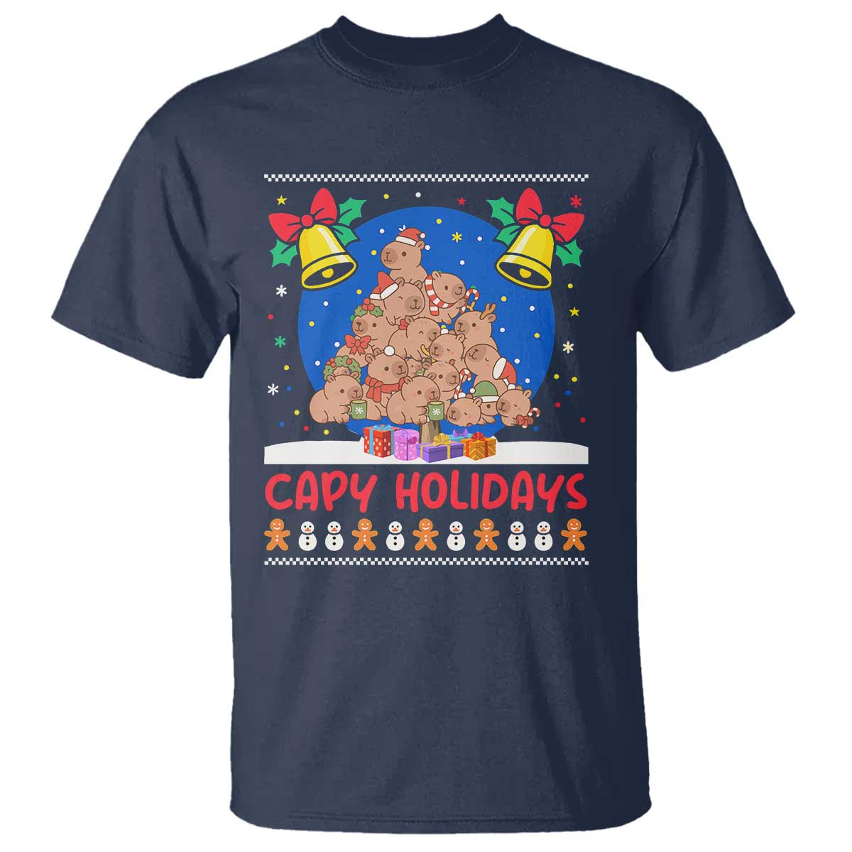 Capybara Christmas Tree T Shirt Funny Capy Holidays Gift TS12 Navy Print Your Wear