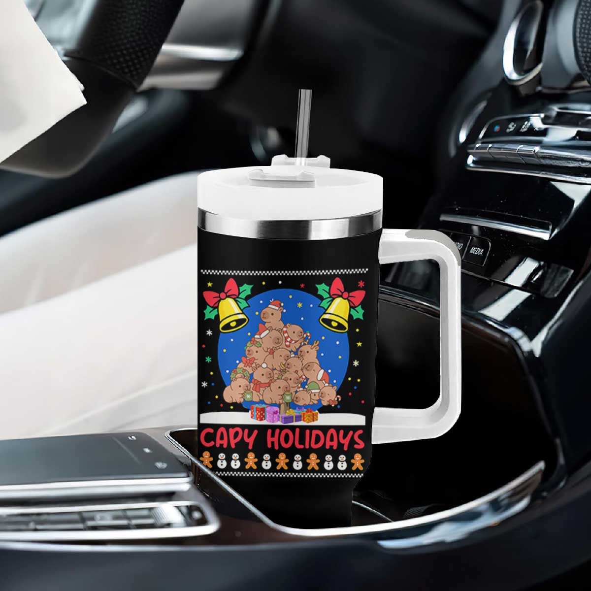 Capybara Christmas Tree Tumbler With Handle Funny Capy Holidays Gift TS12 Print Your Wear