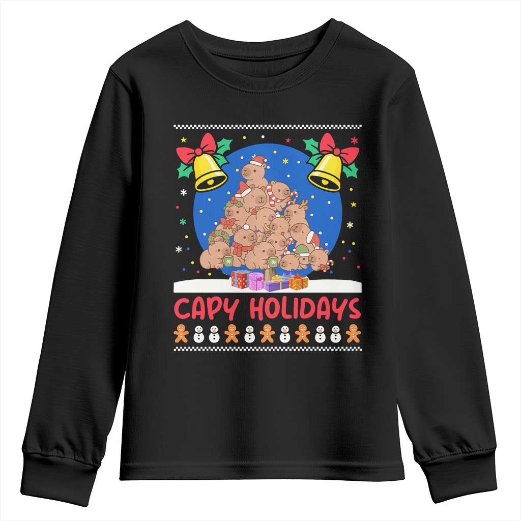 Capybara Christmas Tree Youth Sweatshirt Funny Capy Holidays Gift TS12 Black Print Your Wear