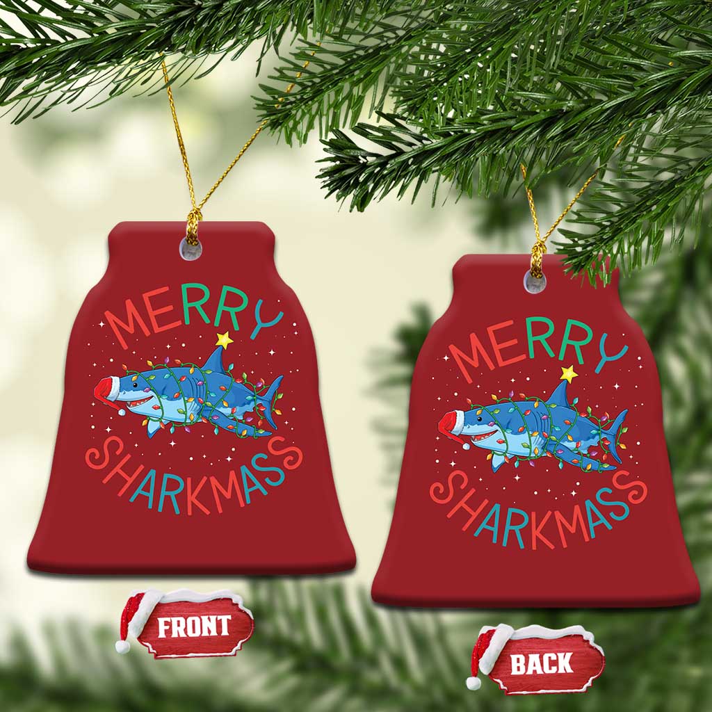 Xmas Shark Christmas Ornament Funny Merry Sharkmas Xmas Gift TS12 Bell Flake Red Print Your Wear