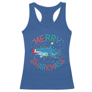 Christmas Shark Racerback Tank Top Funny Merry Sharkmas Xmas Gift TS12 Royal Blue Print Your Wear