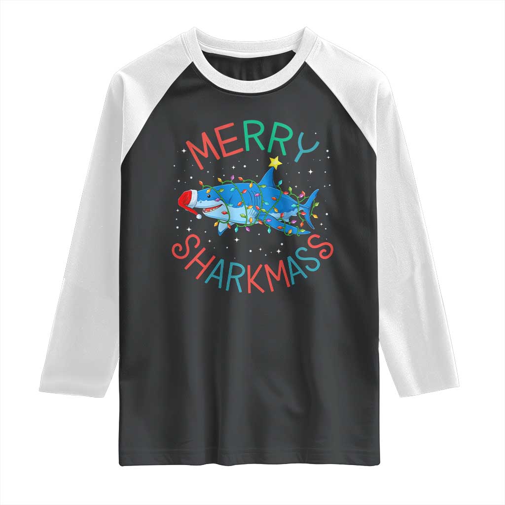 Christmas Shark Raglan Shirt Funny Merry Sharkmas Xmas Gift TS12 Black White Print Your Wear