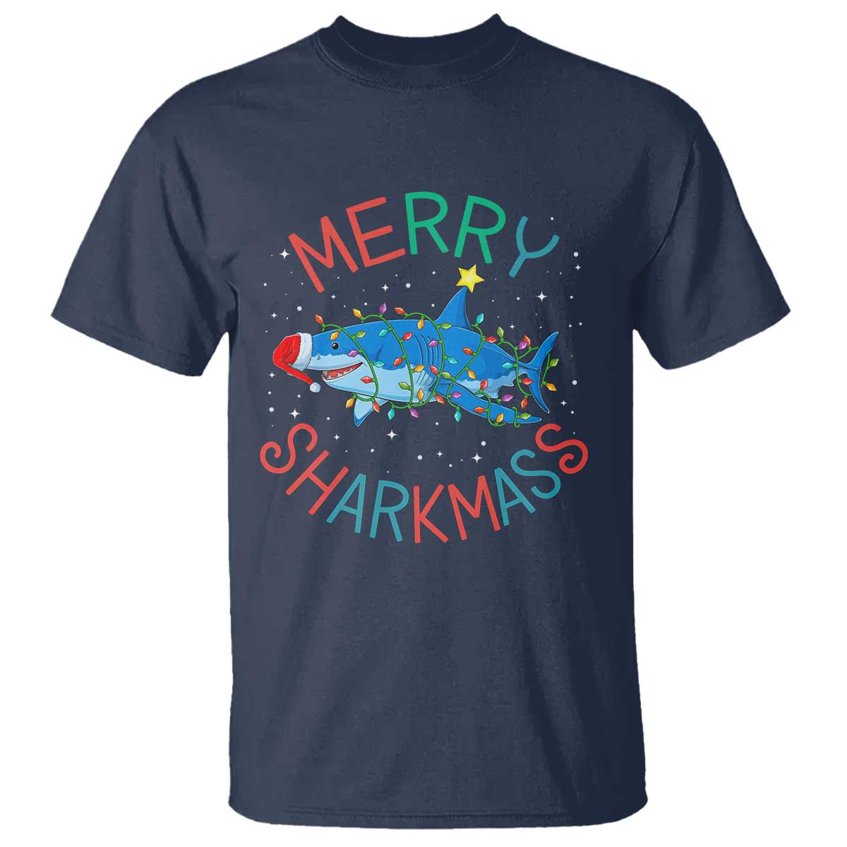 Christmas Shark T Shirt Funny Merry Sharkmas Xmas Gift TS12 Navy Print Your Wear