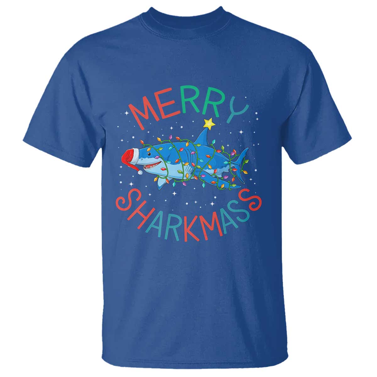 Christmas Shark T Shirt Funny Merry Sharkmas Xmas Gift TS12 Royal Blue Print Your Wear