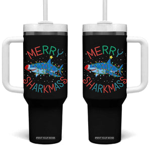 Christmas Shark Tumbler With Handle Funny Merry Sharkmas Xmas Gift TS12 One Size: 40 oz Black Print Your Wear