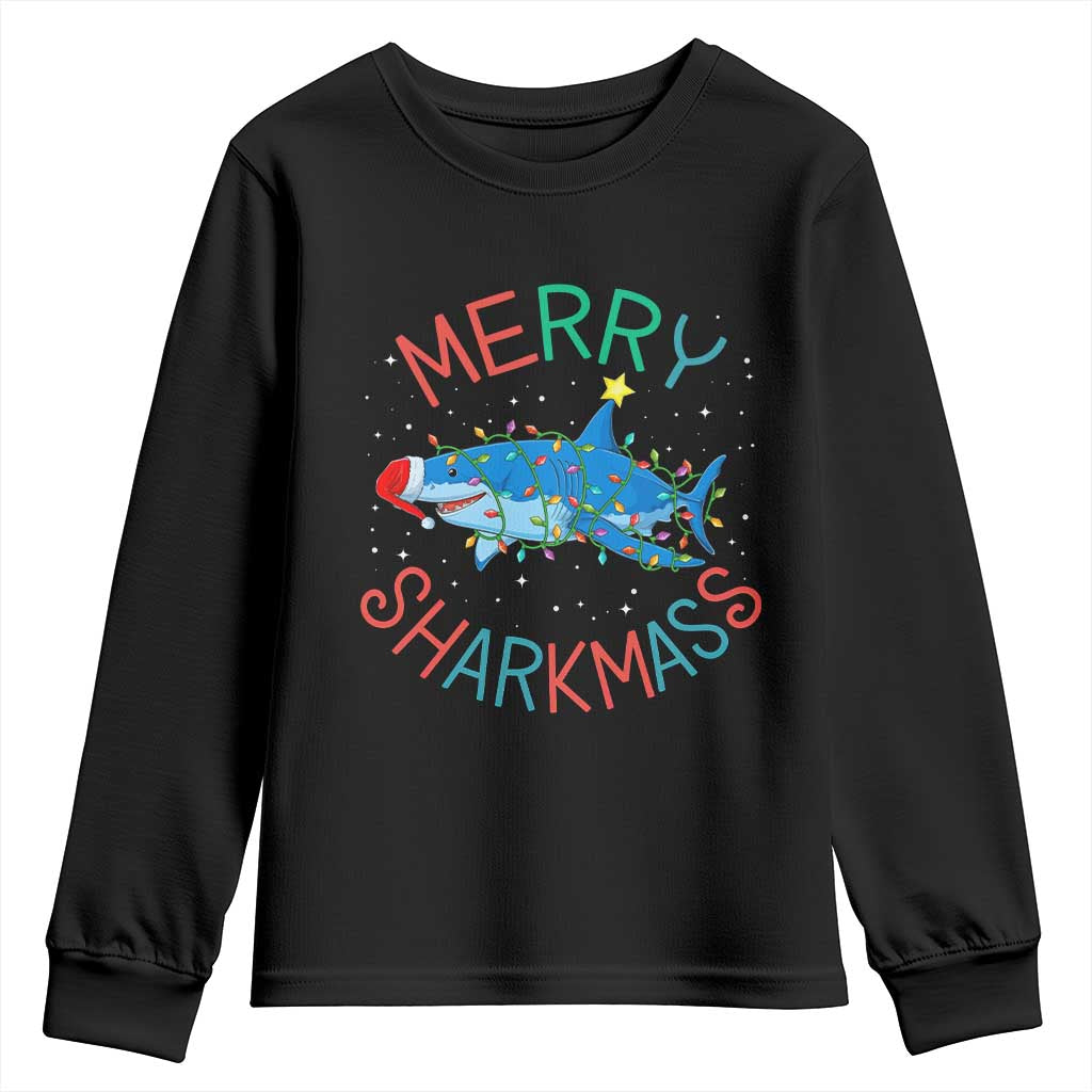 Christmas Shark Youth Sweatshirt Funny Merry Sharkmas Xmas Gift TS12 Black Print Your Wear