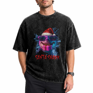 Funny Christmas Santa Shark Xmas Gift Washed Cotton T-Shirt
