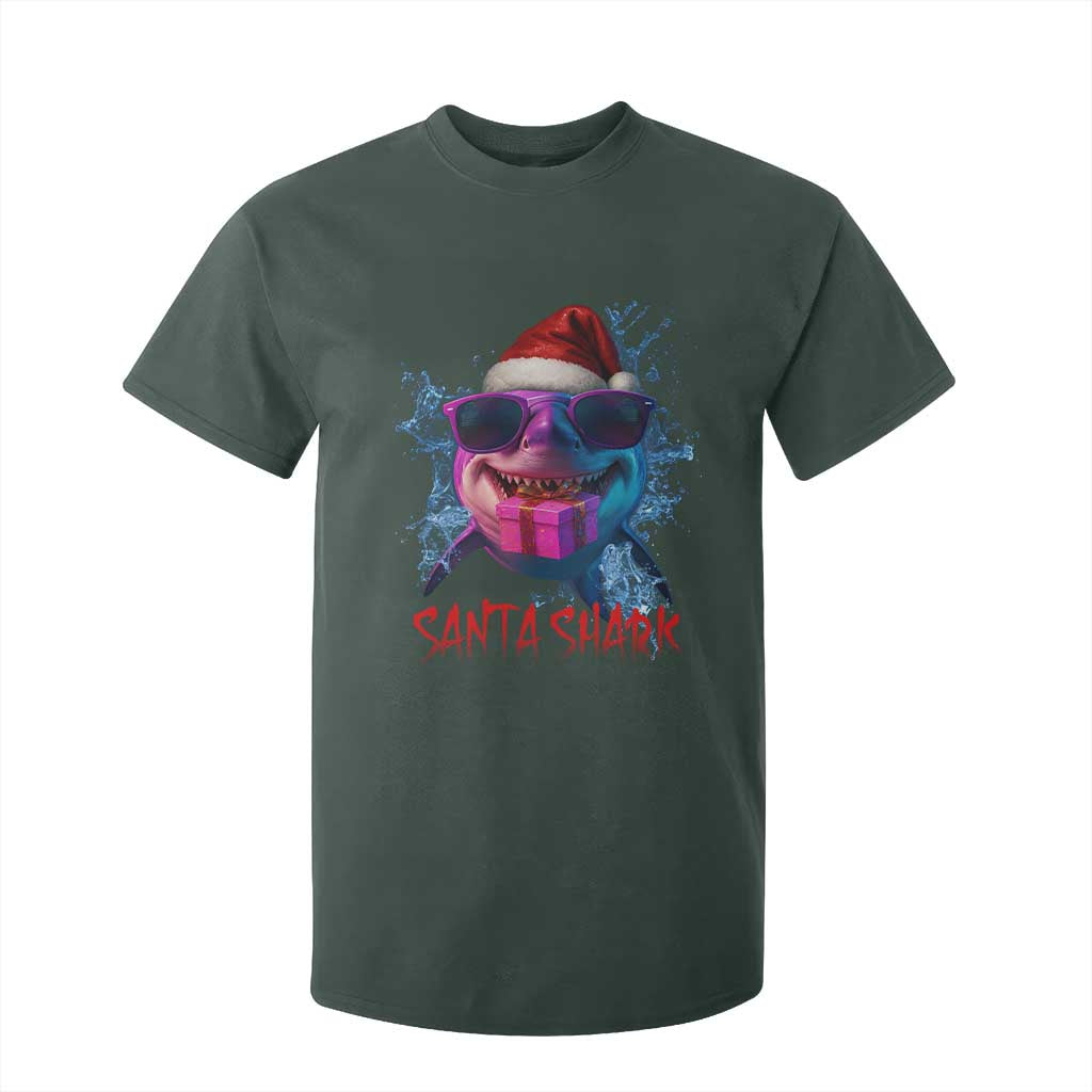 Funny Christmas Santa Shark Xmas Gift T Shirt For Kid TS12 Dark Forest Green Print Your Wear