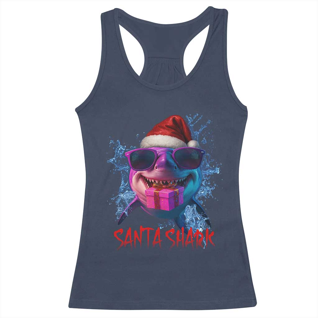 Funny Christmas Santa Shark Xmas Gift Racerback Tank Top TS12 Navy Print Your Wear