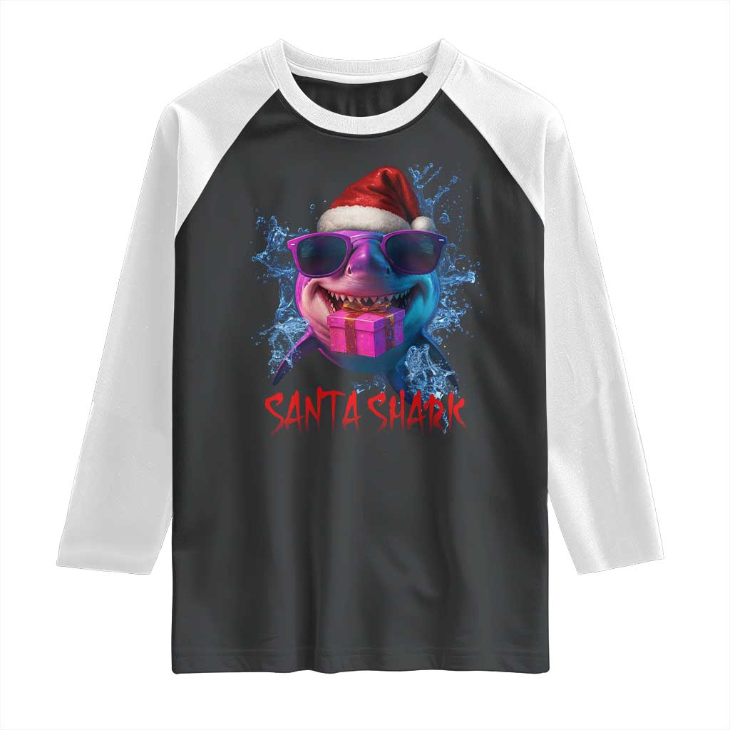 Funny Christmas Santa Shark Xmas Gift Raglan Shirt TS12 Black White Print Your Wear