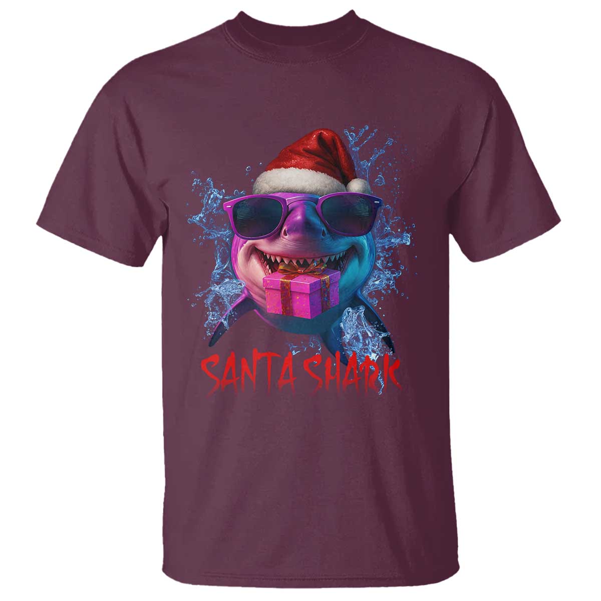 Funny Christmas Santa Shark Xmas Gift T Shirt TS12 Maroon Print Your Wear