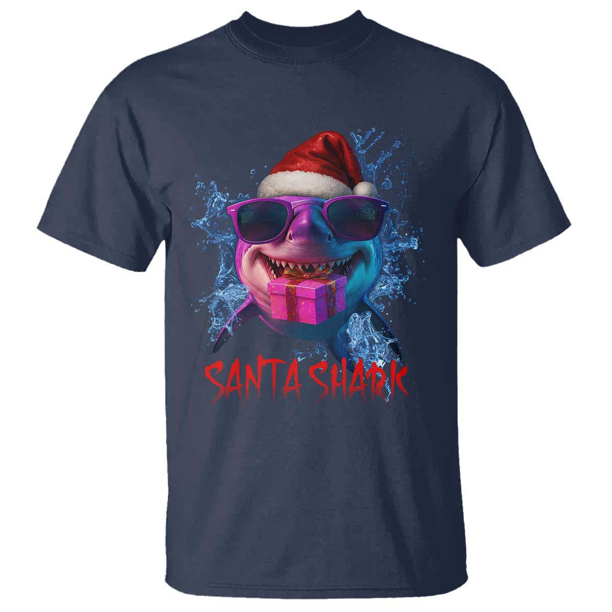 Funny Christmas Santa Shark Xmas Gift T Shirt TS12 Navy Print Your Wear