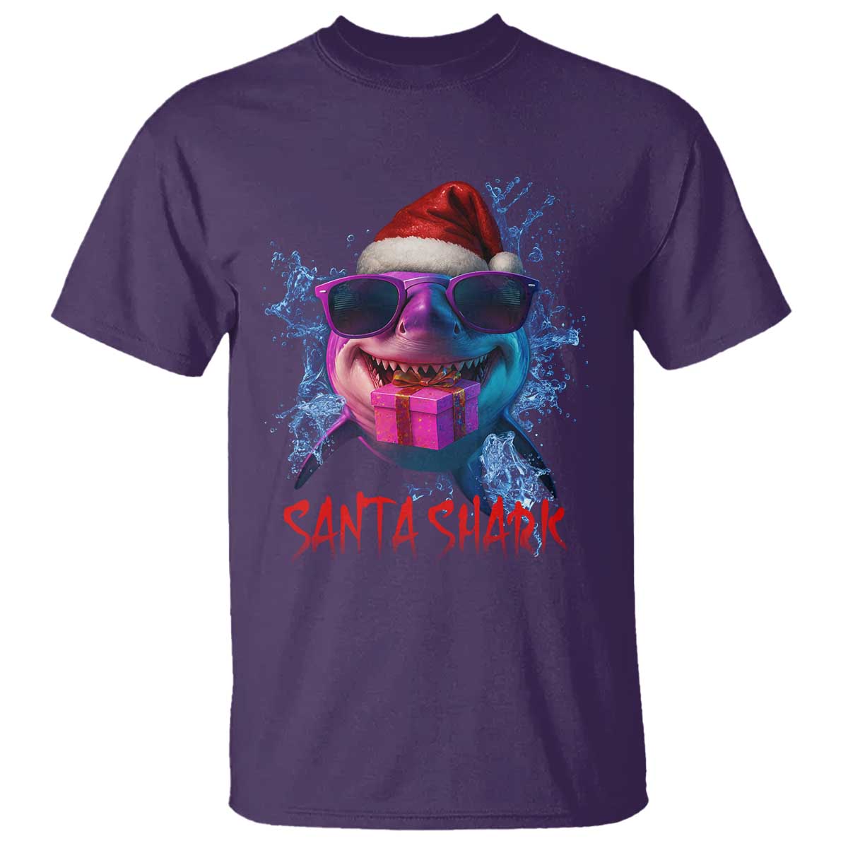Funny Christmas Santa Shark Xmas Gift T Shirt TS12 Purple Print Your Wear