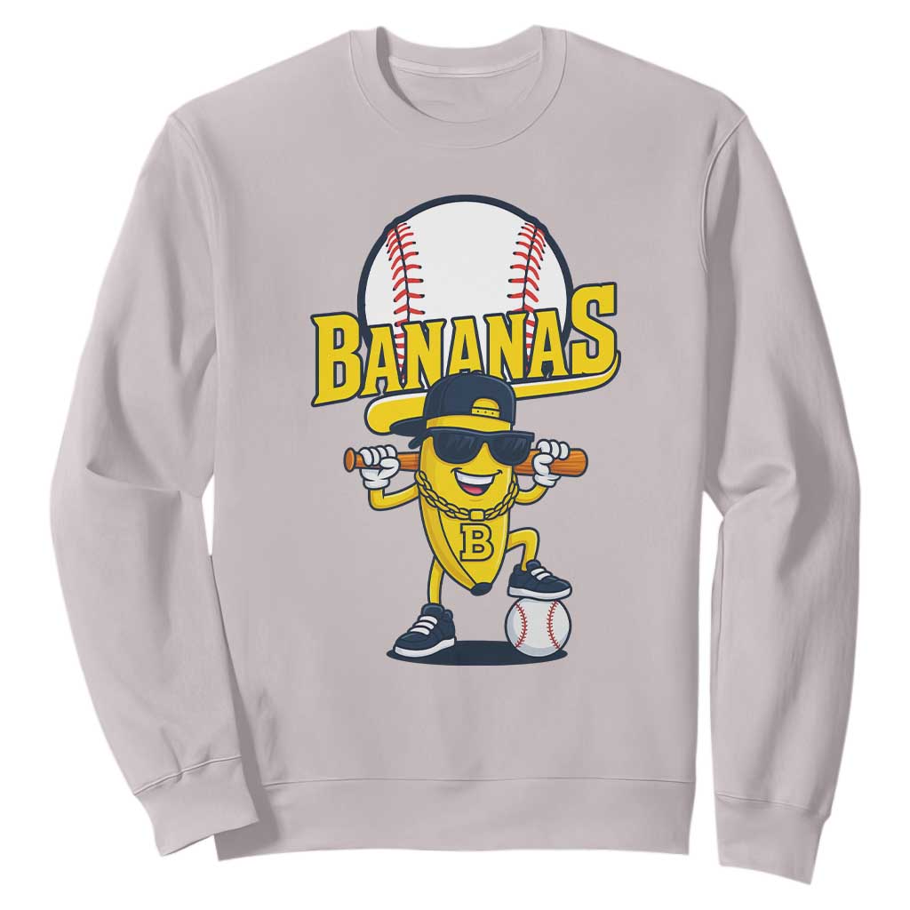 Cool Banana Playing Baseball Sweatshirt Funny Fruit Sports Gift TS12 Ice Gray Print Your Wear