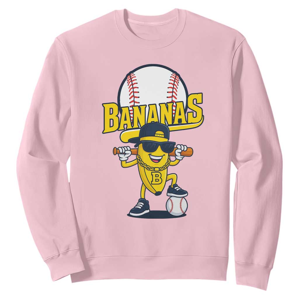 Cool Banana Playing Baseball Sweatshirt Funny Fruit Sports Gift TS12 Light Pink Print Your Wear