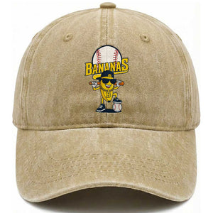 Cool Banana Playing Baseball Washed Cotton Baseball Cap Funny Fruit Sports Gift TS12 Washed Cap Universal Fit Khaki Print Your Wear