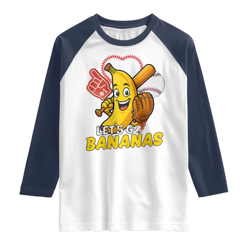 Funny Baseball Raglan Shirt Lets Go Bananas Fruit Sports Lover Gift TS12 White Navy Print Your Wear