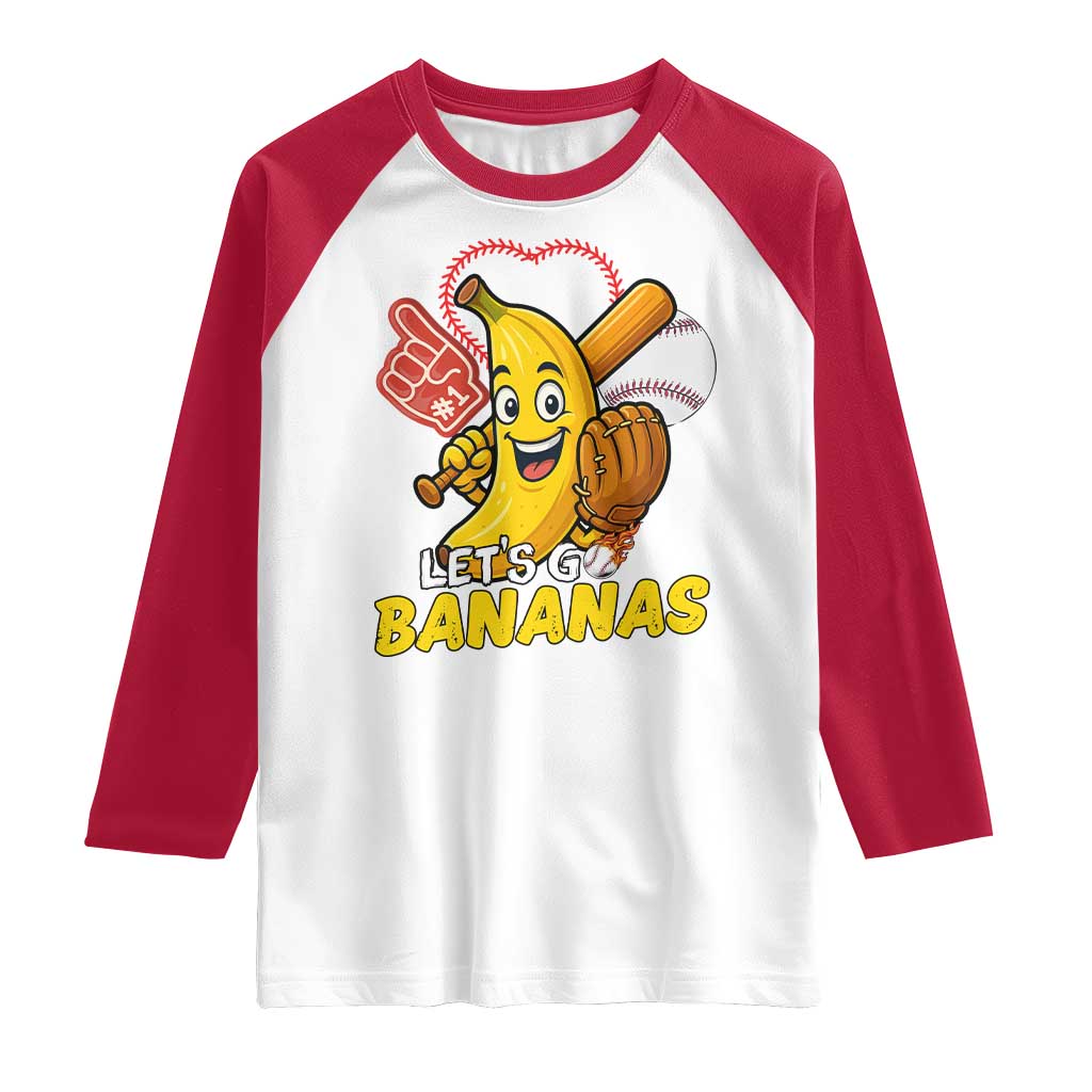 Funny Baseball Raglan Shirt Lets Go Bananas Fruit Sports Lover Gift TS12 White Red Print Your Wear