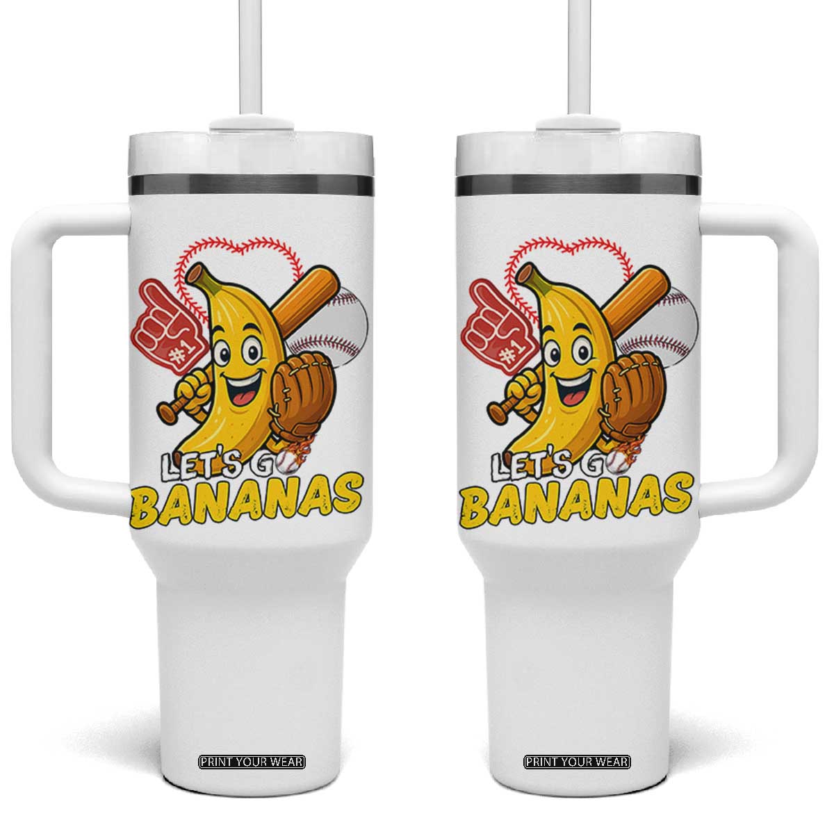 Funny Baseball Tumbler With Handle Lets Go Bananas Fruit Sports Lover Gift TS12 One Size: 40 oz White Print Your Wear