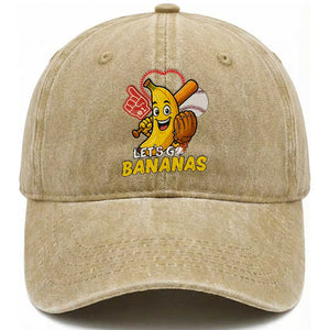 Funny Baseball Washed Cotton Baseball Cap Lets Go Bananas Fruit Sports Lover Gift TS12 Washed Cap Universal Fit Khaki Print Your Wear