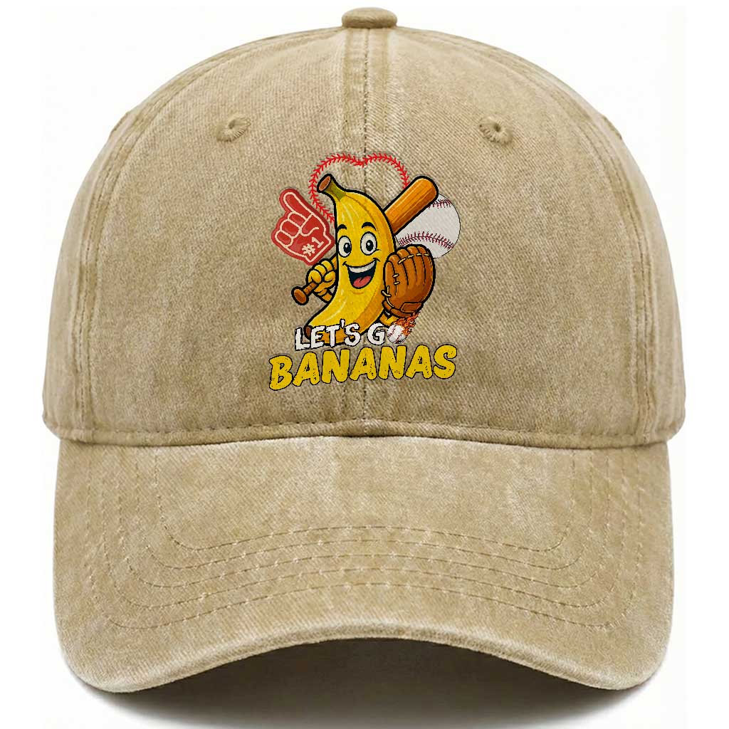 Funny Baseball Washed Cotton Baseball Cap Lets Go Bananas Fruit Sports Lover Gift TS12 Washed Cap Universal Fit Khaki Print Your Wear