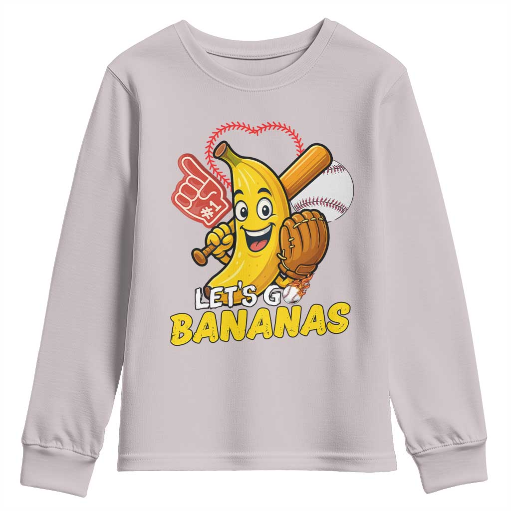 Funny Baseball Youth Sweatshirt Lets Go Bananas Fruit Sports Lover Gift TS12 Ice Gray Print Your Wear
