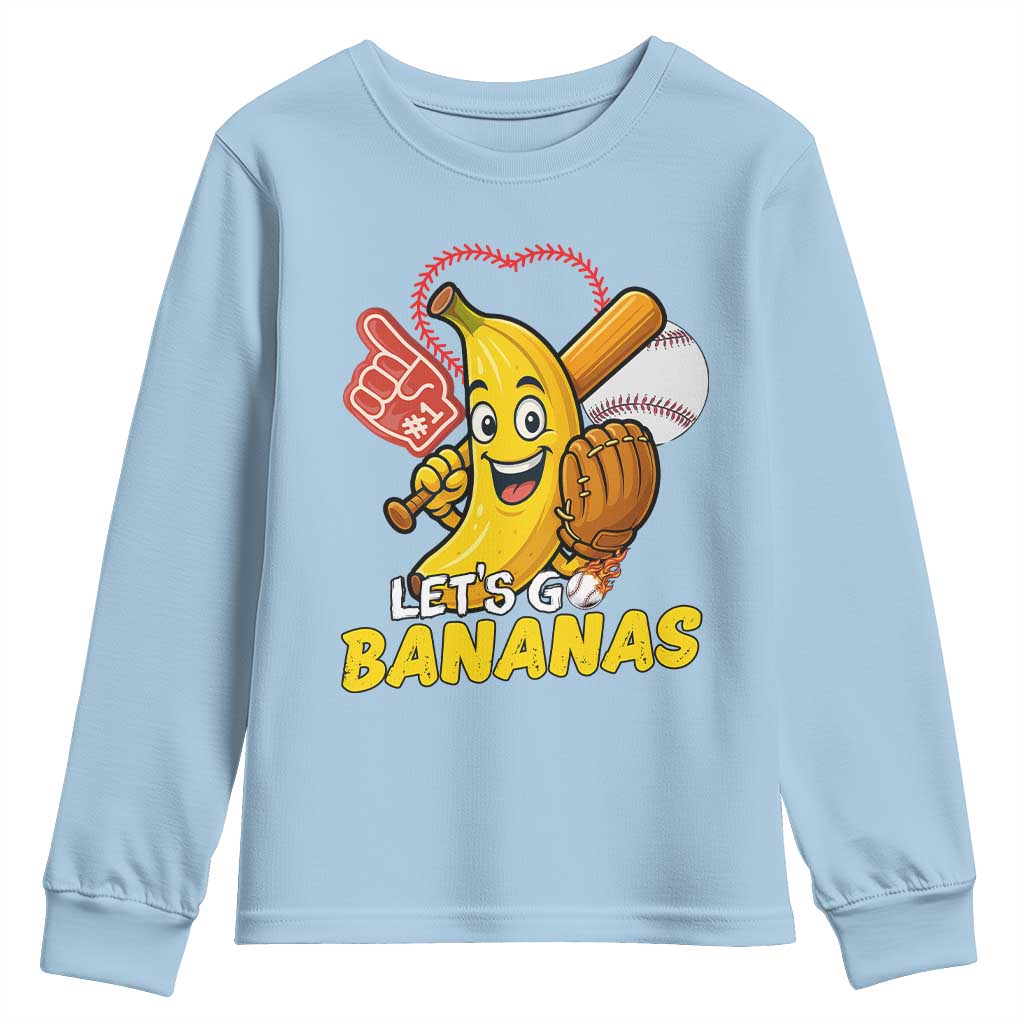 Funny Baseball Youth Sweatshirt Lets Go Bananas Fruit Sports Lover Gift TS12 Light Blue Print Your Wear