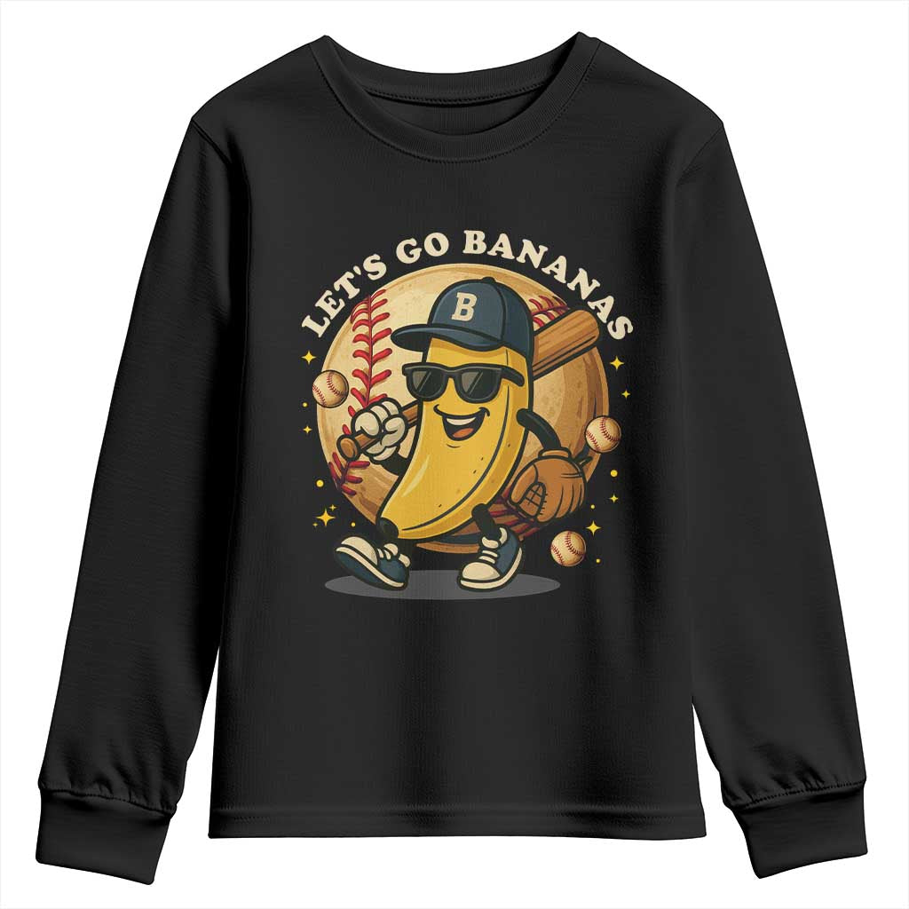 Funny Banana Baseball Youth Sweatshirt Sports Humor Banana Baseball TS12 Black Print Your Wear