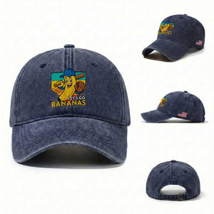 Lets Go Bananas Washed Cotton Baseball Cap Funny Banana Baseball Fruit Sports Gift TS12 Washed Cap Universal Fit Navy Print Your Wear