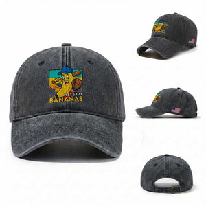 Lets Go Bananas Washed Cotton Baseball Cap Funny Banana Baseball Fruit Sports Gift TS12 Washed Cap Universal Fit Dark Gray Print Your Wear