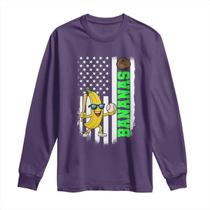 Banana Playing Baseball Lover Long Sleeve Shirt Retro American Flag TS12 Purple Print Your Wear