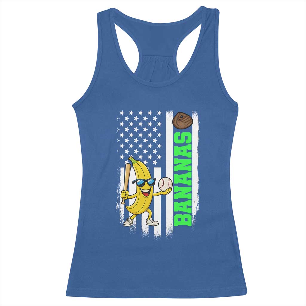 Banana Playing Baseball Lover Racerback Tank Top Retro American Flag TS12 Royal Blue Print Your Wear