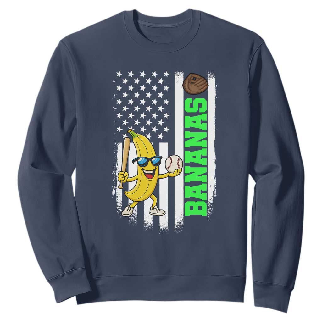 Banana Playing Baseball Lover Sweatshirt Retro American Flag TS12 Navy Print Your Wear