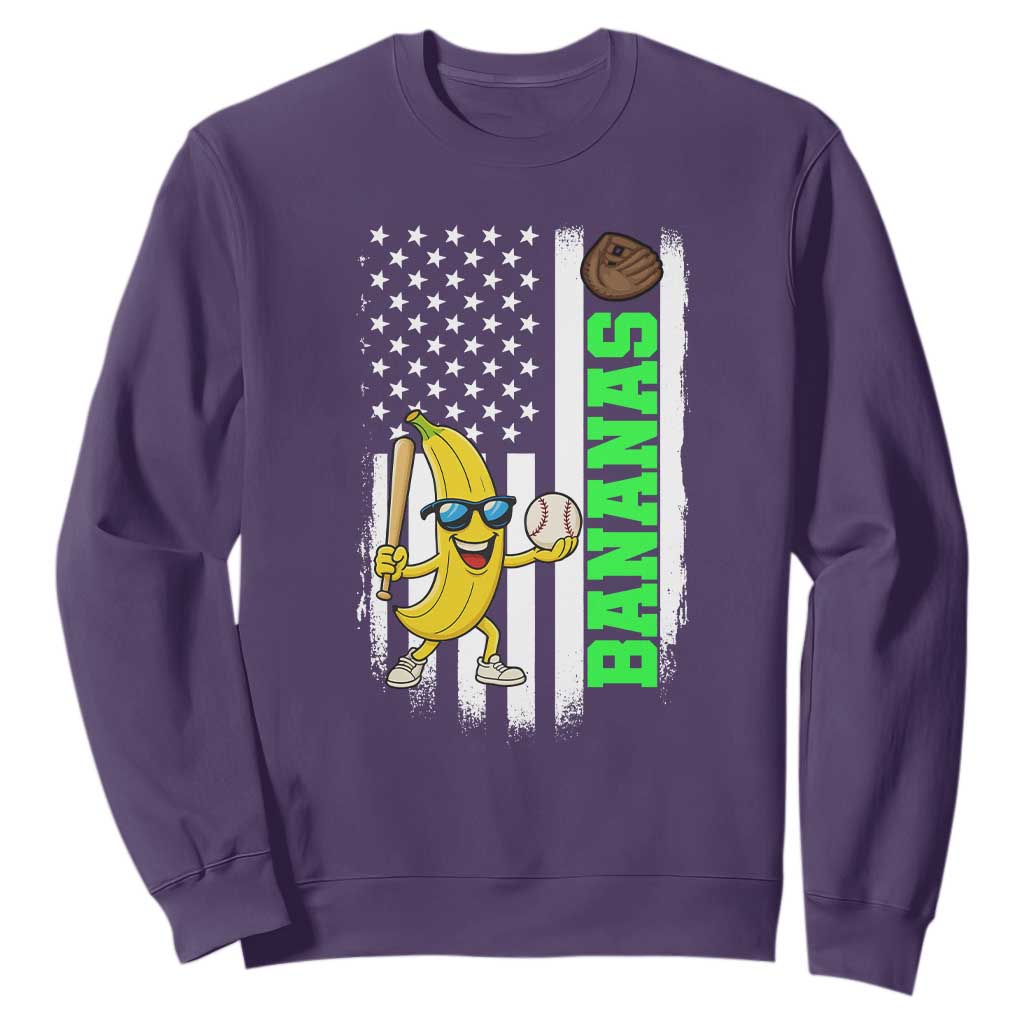 Banana Playing Baseball Lover Sweatshirt Retro American Flag TS12 Purple Print Your Wear
