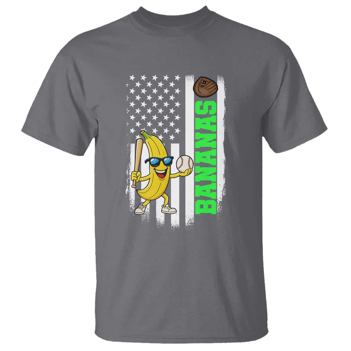 Banana Playing Baseball Lover T Shirt Retro American Flag TS12 Charcoal Print Your Wear