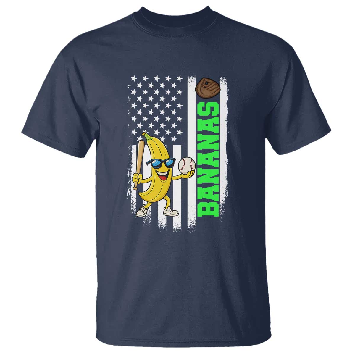 Banana Playing Baseball Lover T Shirt Retro American Flag TS12 Navy Print Your Wear