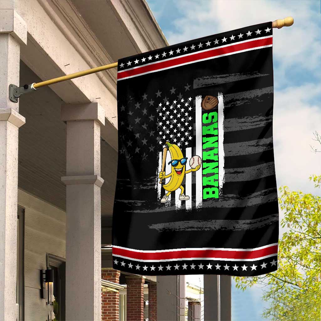 Banana Playing Baseball Lover Garden Flag Retro American Flag TS12 Distressed Black Red Print Your Wear