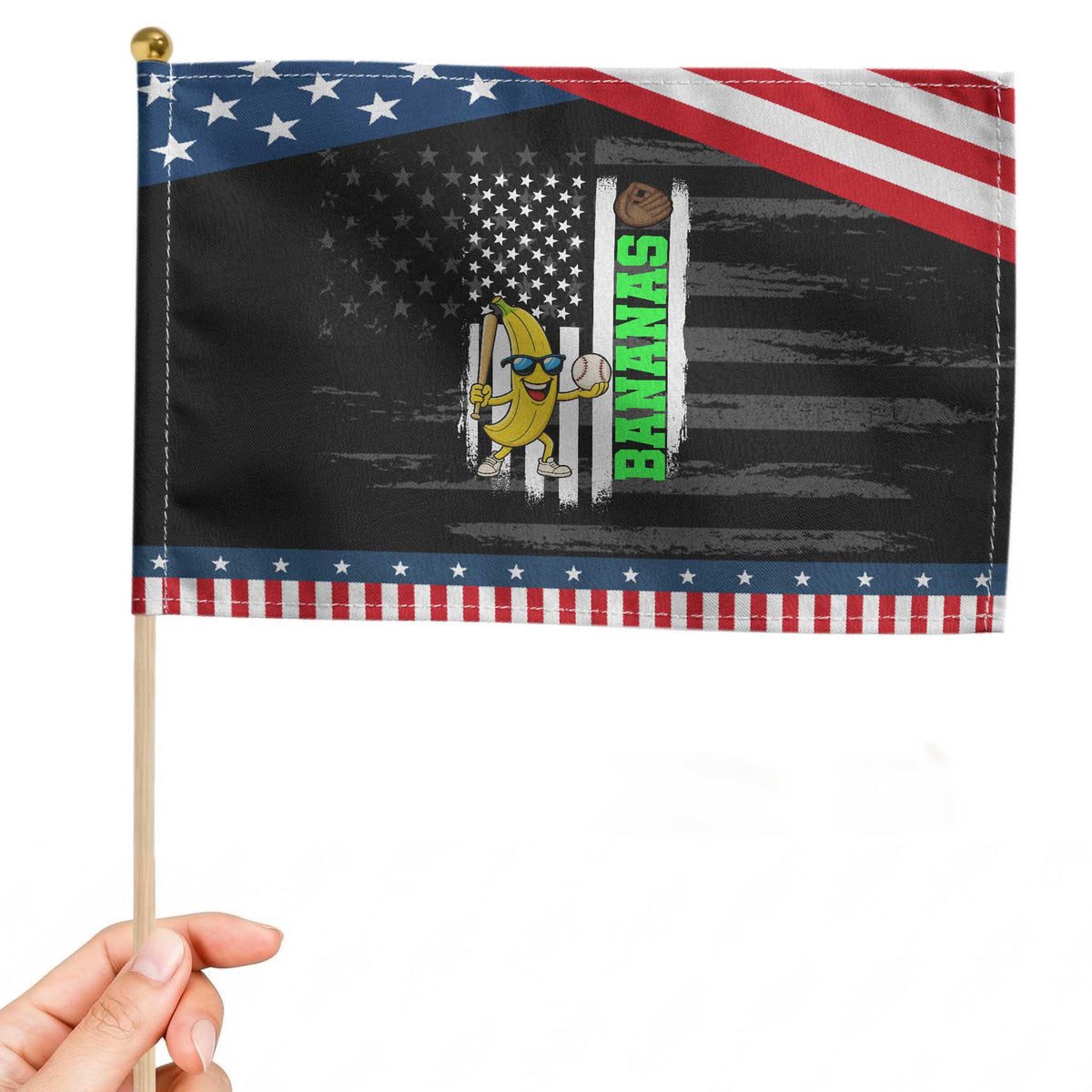 Banana Playing Baseball Lover Patriotic Handheld Flag Retro American Flag TS12 Distressed 8.2