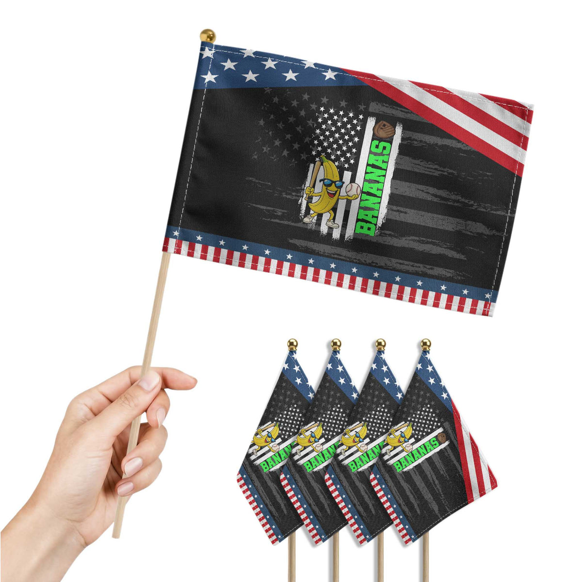 Banana Playing Baseball Lover Patriotic Handheld Flag Retro American Flag TS12 Print Your Wear