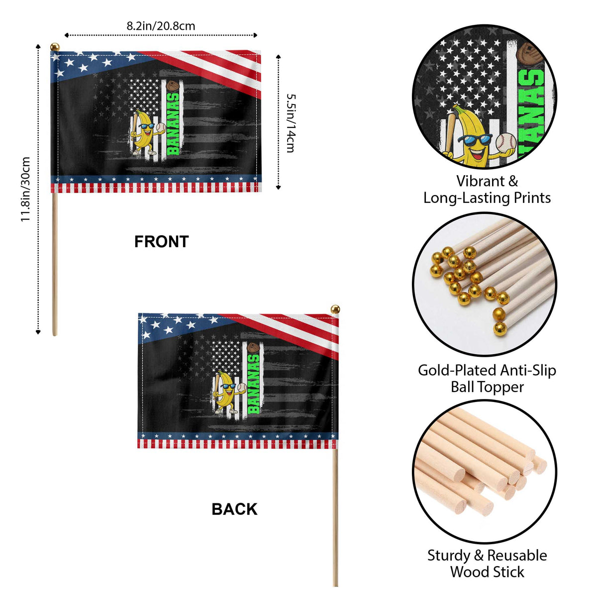 Banana Playing Baseball Lover Patriotic Handheld Flag Retro American Flag TS12 Print Your Wear