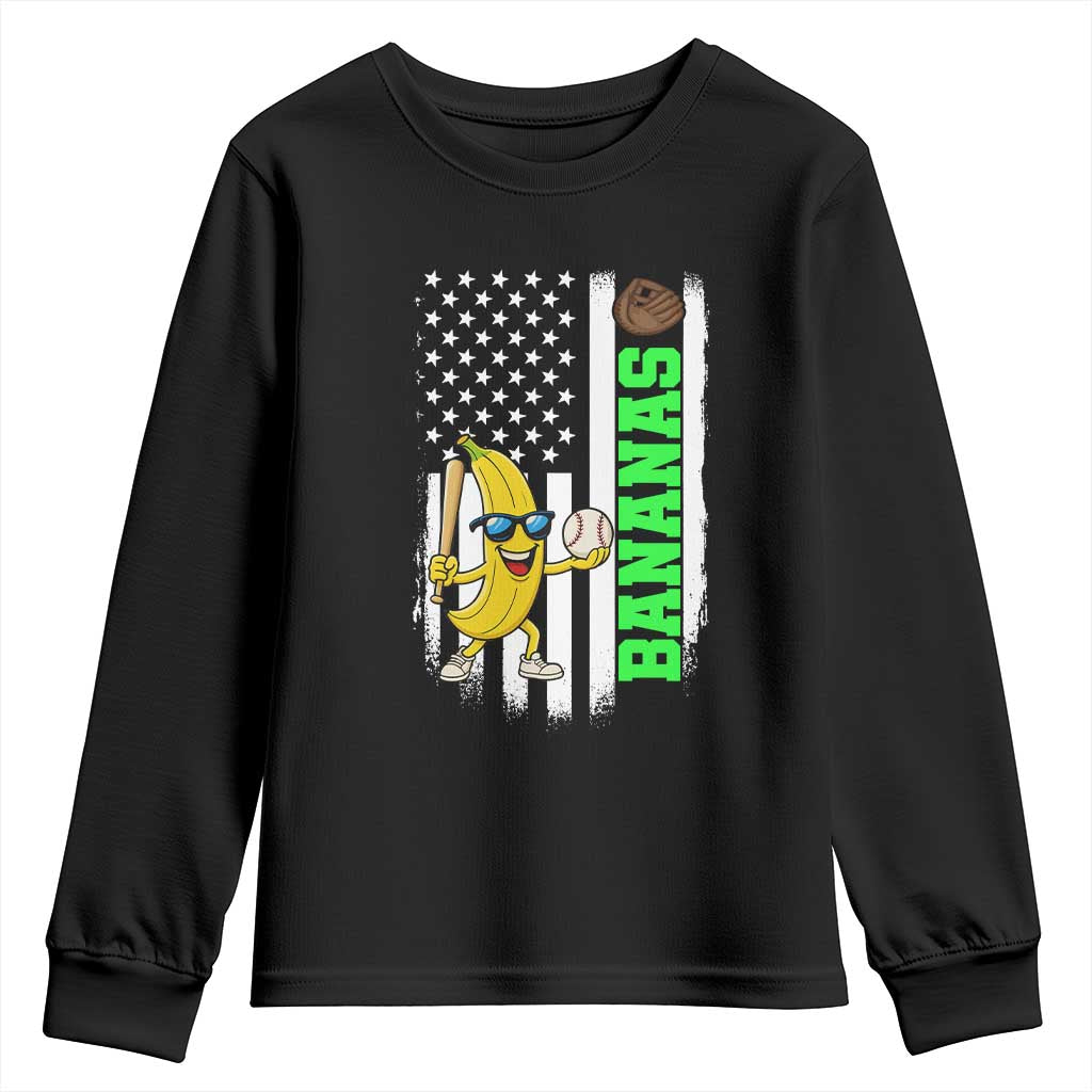Banana Playing Baseball Lover Youth Sweatshirt Retro American Flag TS12 Black Print Your Wear
