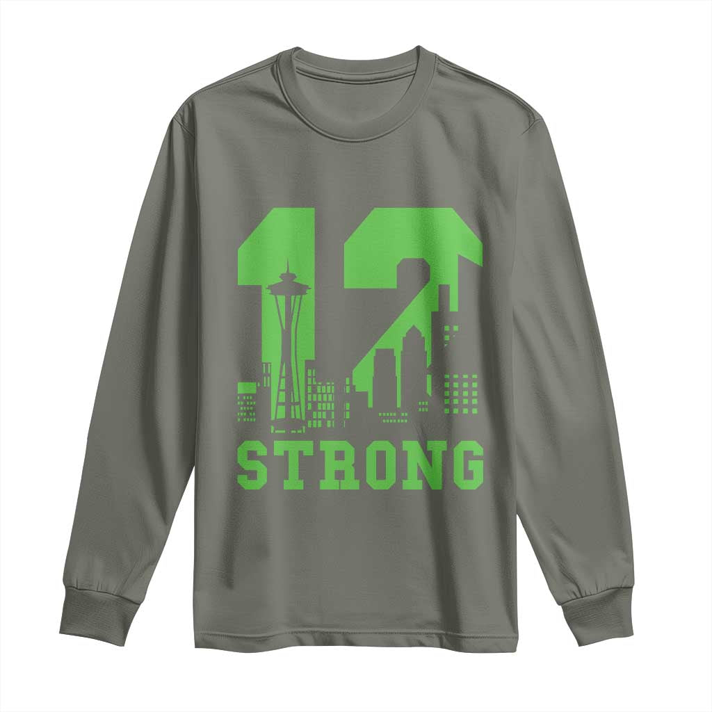 Space Needle Emerald City Skyline Number 12 Typography Long Sleeve Shirt Pacific Northwest Fan Pride TS12 Military Green Print Your Wear