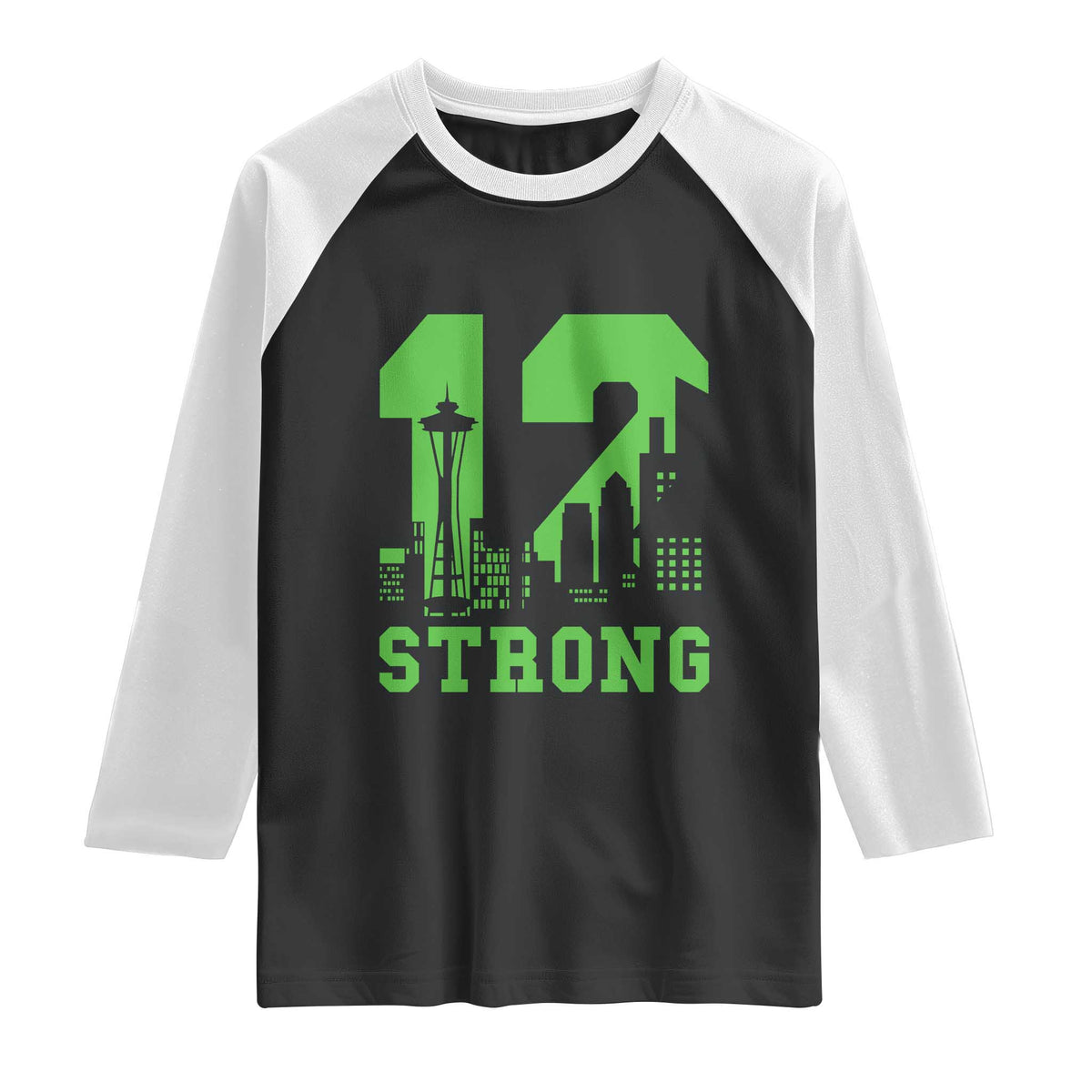 Space Needle Emerald City Skyline Number 12 Typography Raglan Shirt Pacific Northwest Fan Pride TS12 Black White Print Your Wear