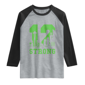 Space Needle Emerald City Skyline Number 12 Typography Raglan Shirt Pacific Northwest Fan Pride TS12 Heather Gray Black Print Your Wear