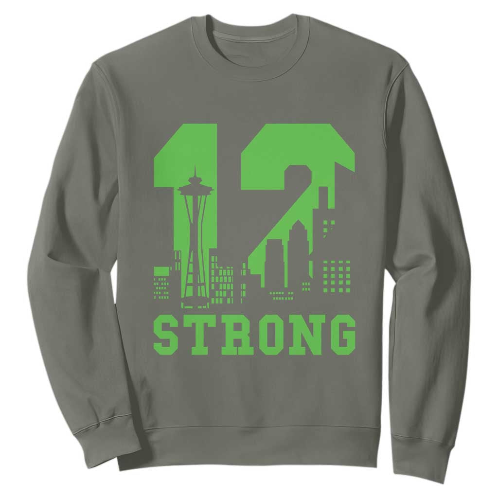 Space Needle Emerald City Skyline Number 12 Typography Sweatshirt Pacific Northwest Fan Pride TS12 Military Green Print Your Wear