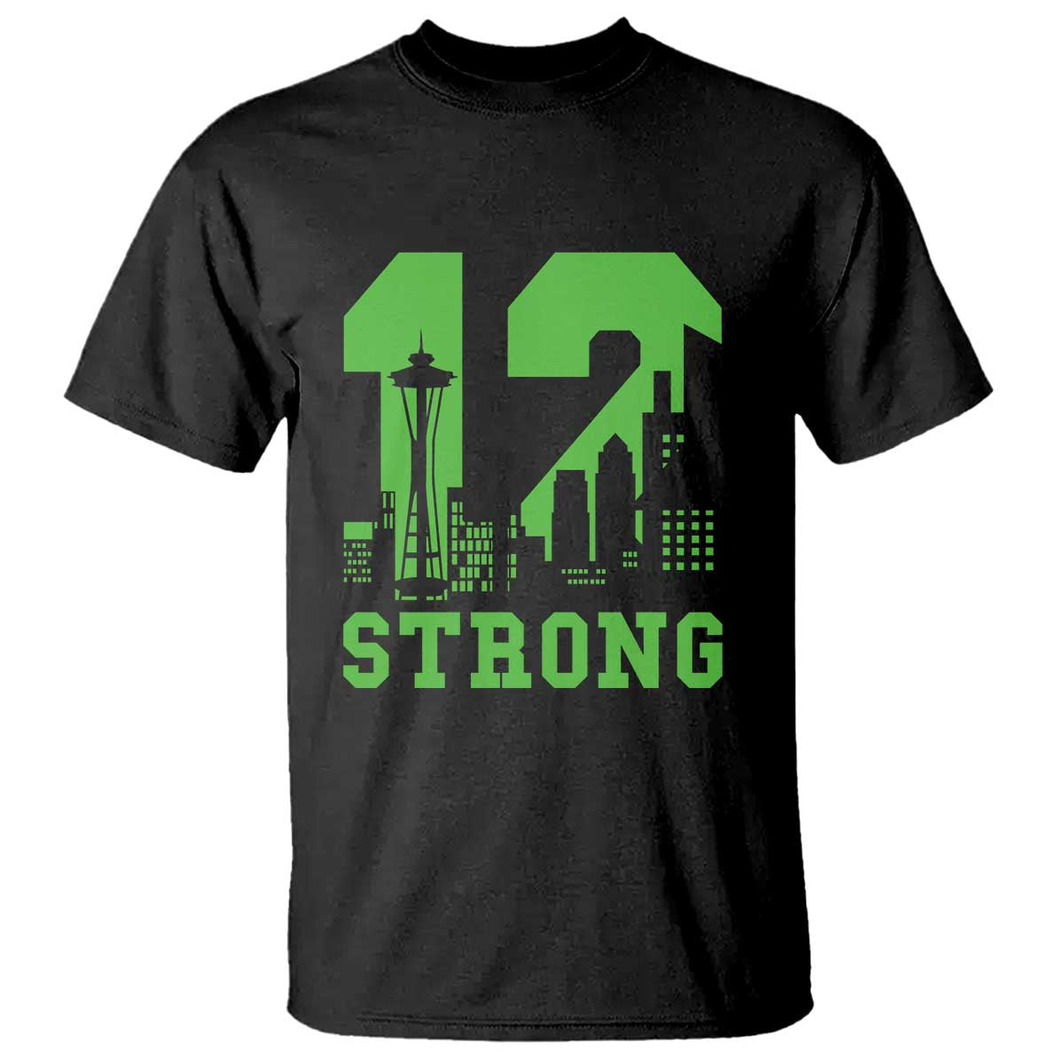 Space Needle Emerald City Skyline Number 12 Typography T Shirt Pacific Northwest Fan Pride TS12 Black Print Your Wear