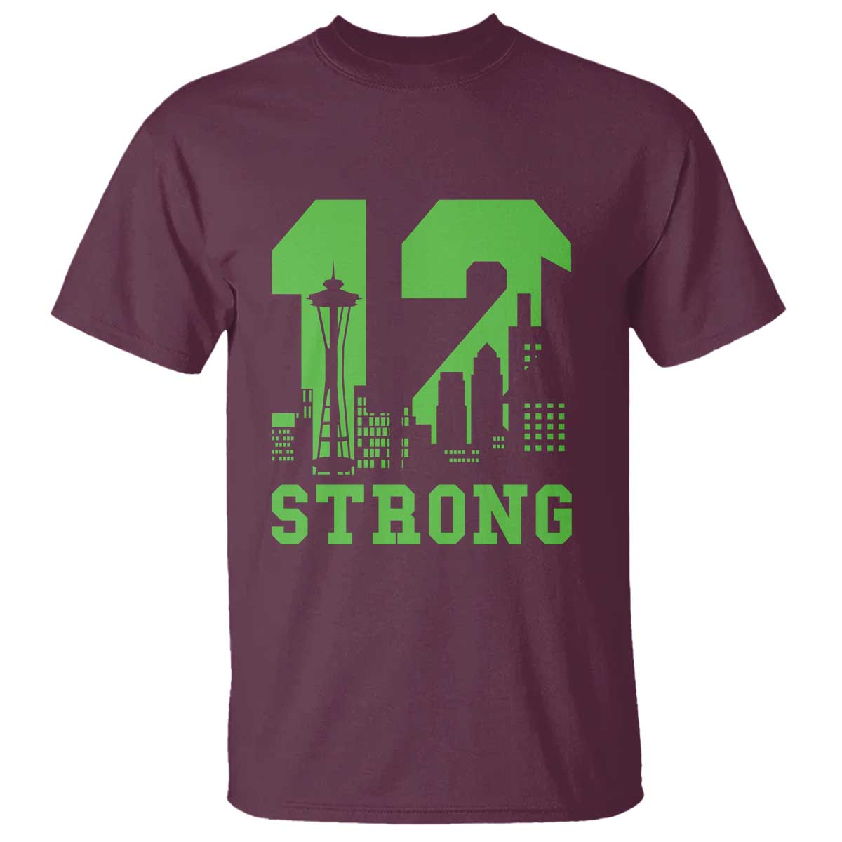 Space Needle Emerald City Skyline Number 12 Typography T Shirt Pacific Northwest Fan Pride TS12 Maroon Print Your Wear