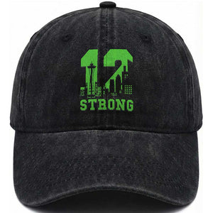Space Needle Emerald City Skyline Number 12 Typography Washed Cotton Baseball Cap Pacific Northwest Fan Pride TS12 Print Your Wear