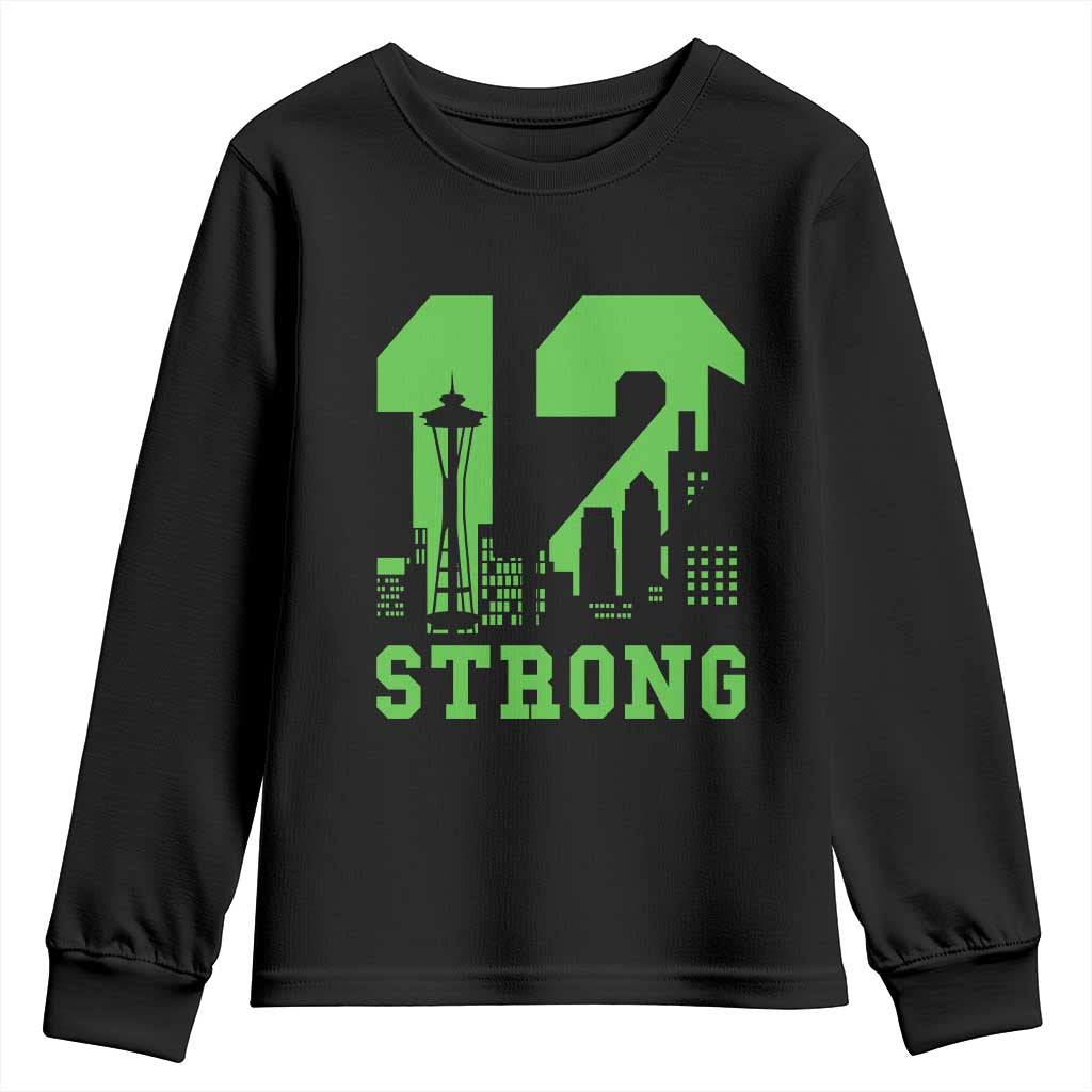 Space Needle Emerald City Skyline Number 12 Typography Youth Sweatshirt Pacific Northwest Fan Pride TS12 Black Print Your Wear